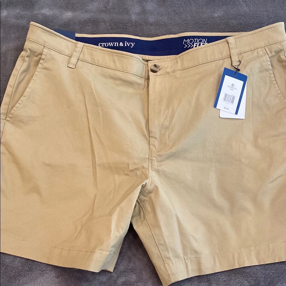 Crown & Ivy Tan Flat Front Shorts